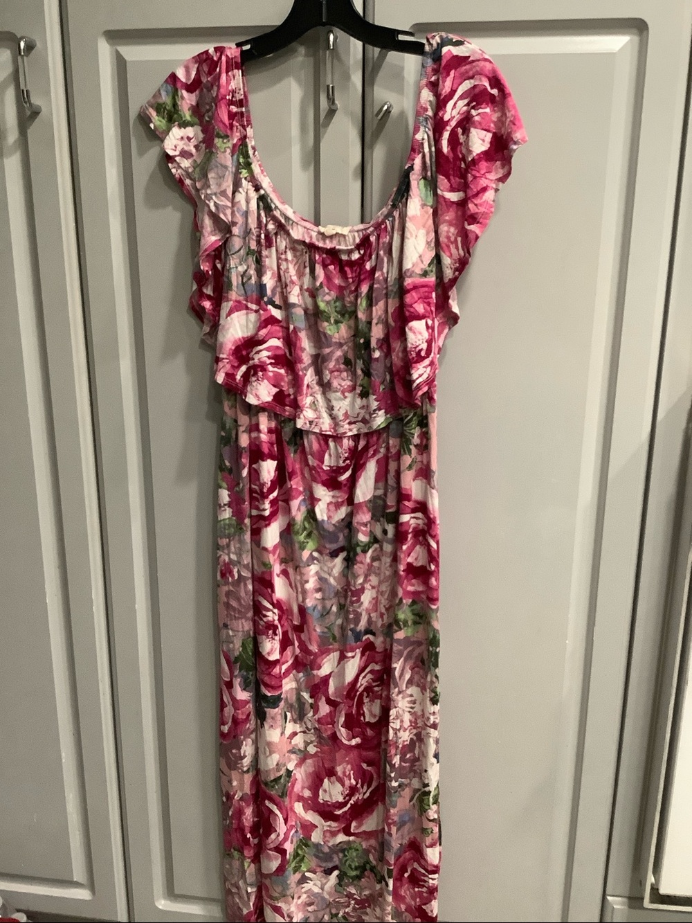 Sweet Lovely by Jen Sleeveless Pink Floral Rose Midi Dress Ruffle Neckline 3X